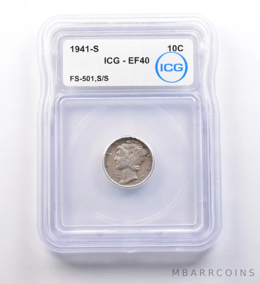 1941-S Mercury Dime FS-501, S/S EF40 ICG a9704