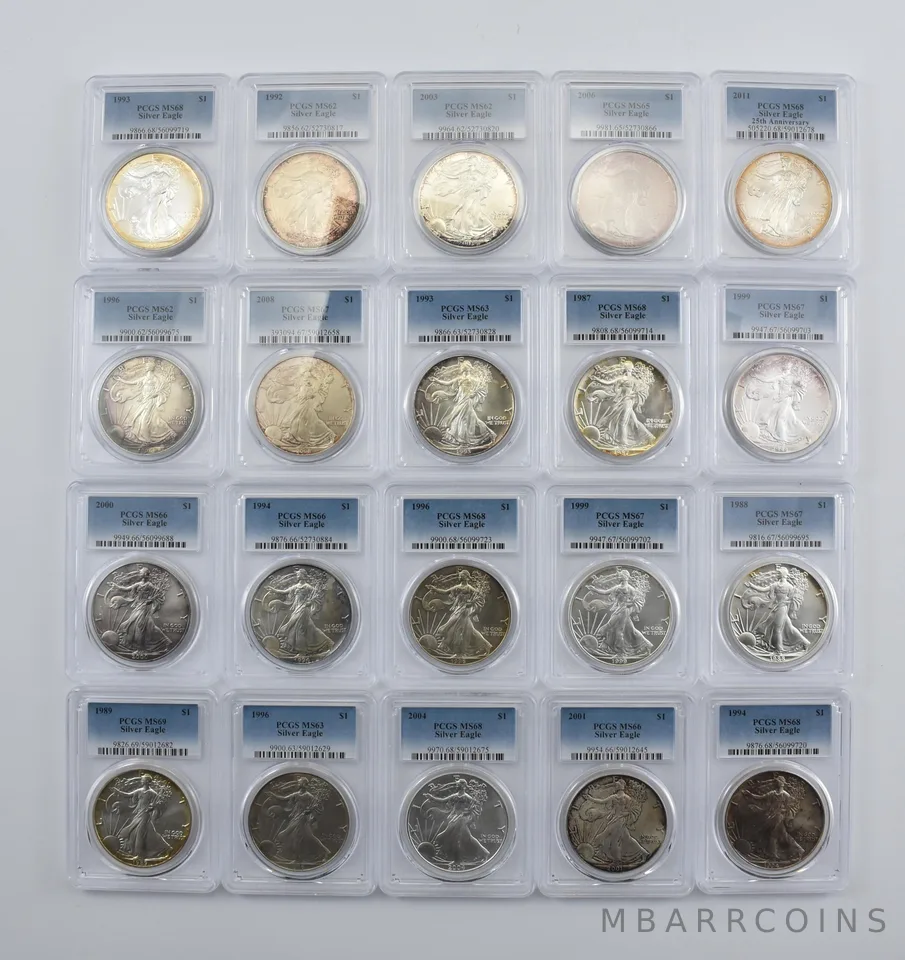 Lot (20) Nice Tone American Silver Eagle PCGS Holder *1991