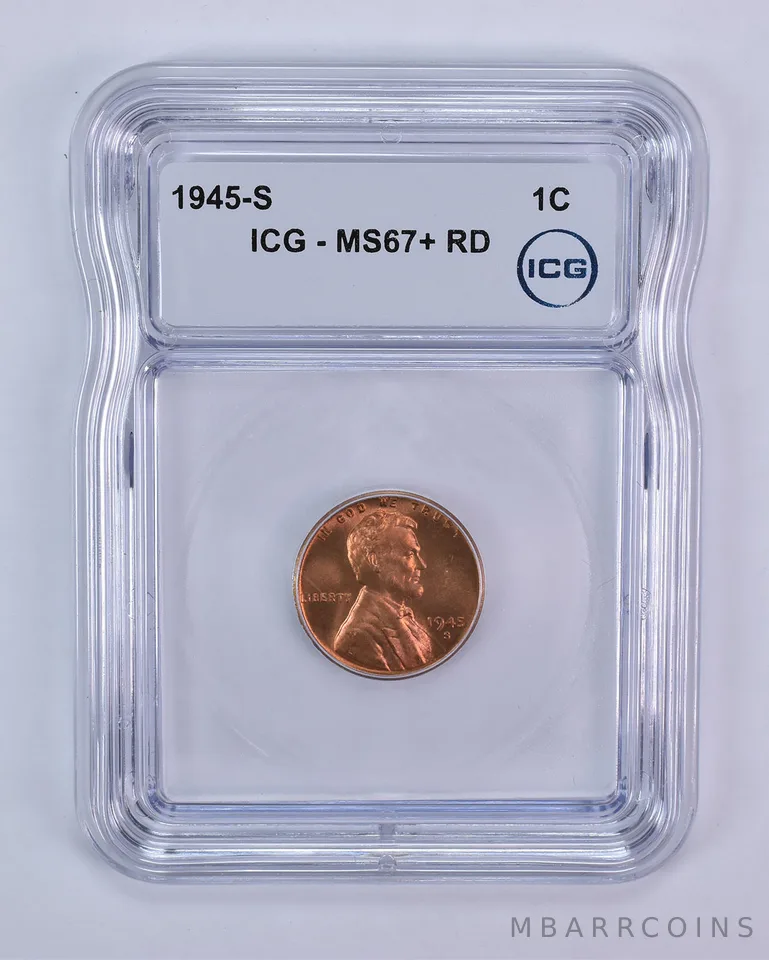 1945-S Lincoln Wheat Cent MS67+ RD ICG
