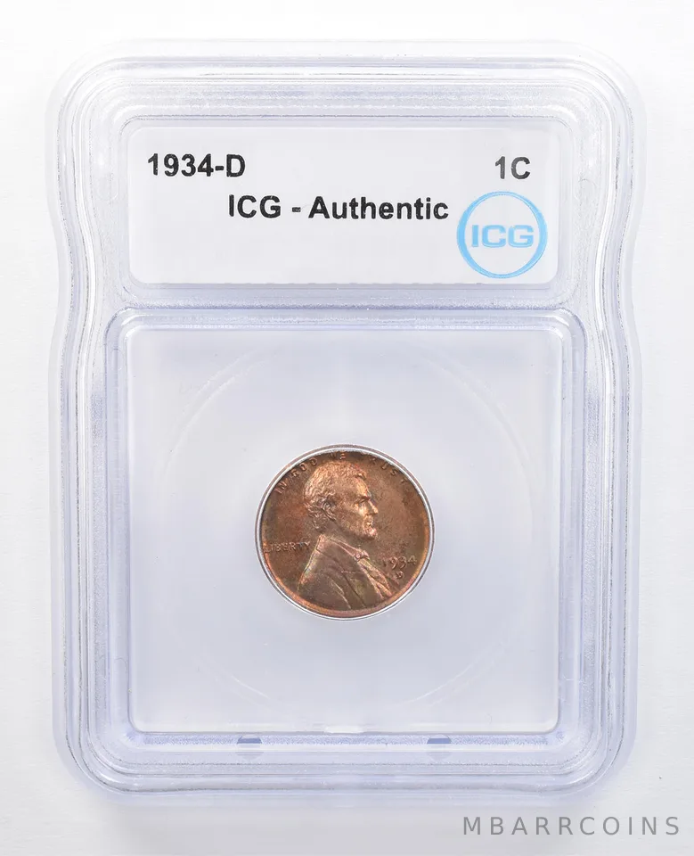 1934-D Lincoln Wheat Cent Authentic ICG Beautiful Tone *7623