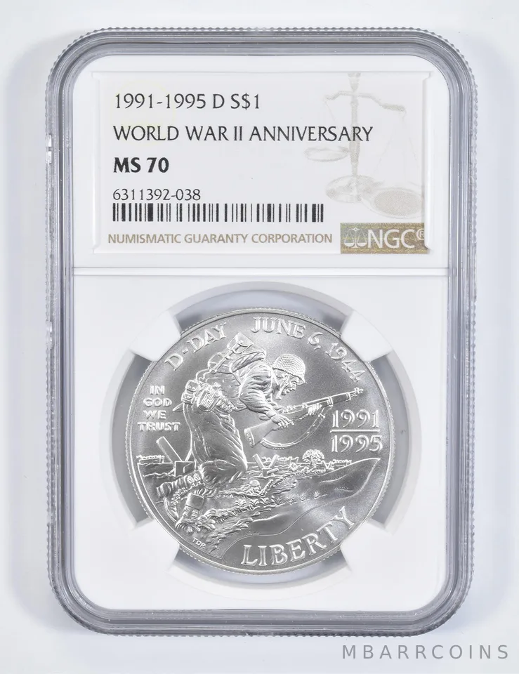 1991-95-D WWII Commemorative Silver Dollar 1993 MS70 NGC