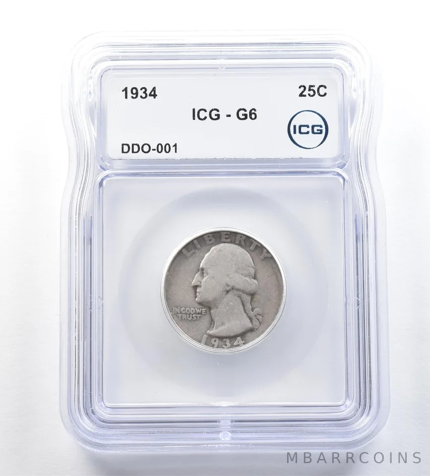 1934 Washington Quarter DDO-001 G6 ICG *0547