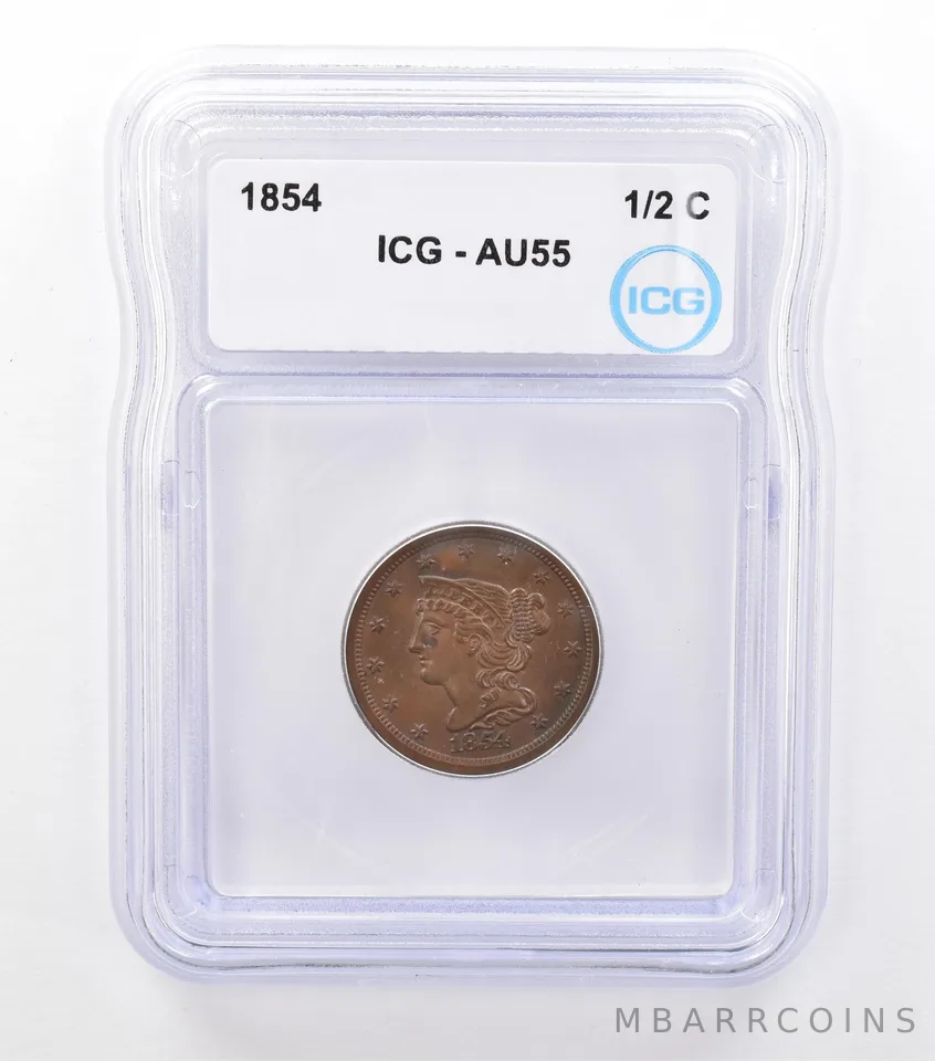 1854 Braided Hair Half Cent AU55 ICG *6978
