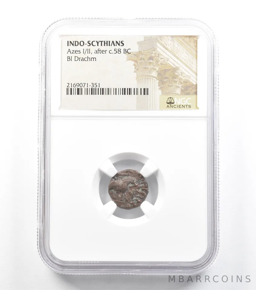 C. 58 BC Indo-Scythians Azes I/II BI Drachm NGC *5939