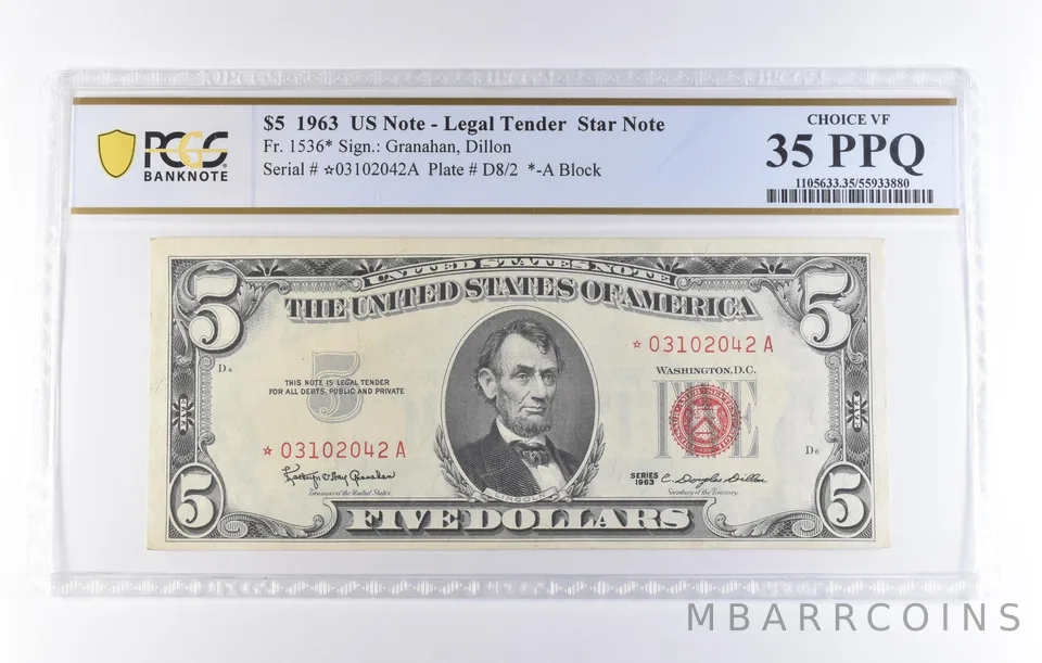 1963 $5 Legal Tender Star Note Fr#1536* Choice VF 35 PPQ PCGS *8257