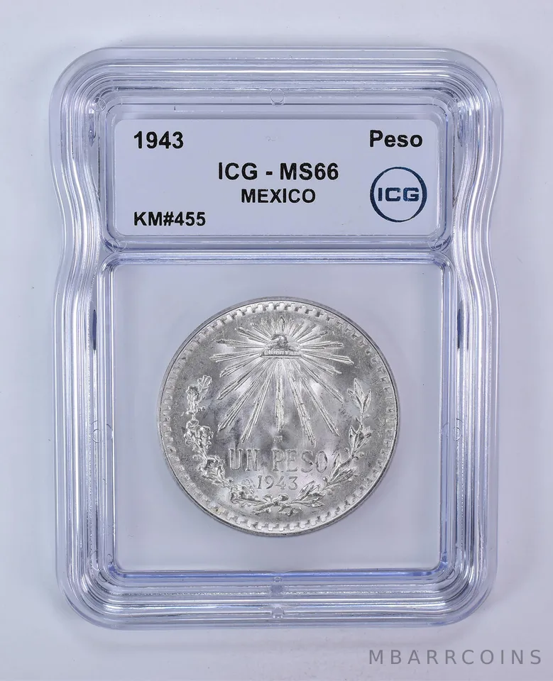 1943 Mexico Peso KM#455 MS66 ICG