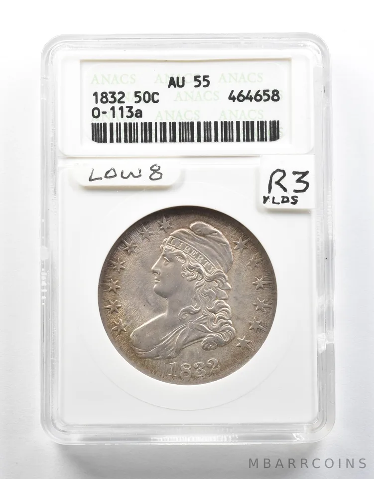 1832 Capped Bust Half Dollar O-113a AU55 ANACS Low 8 R3 a4017