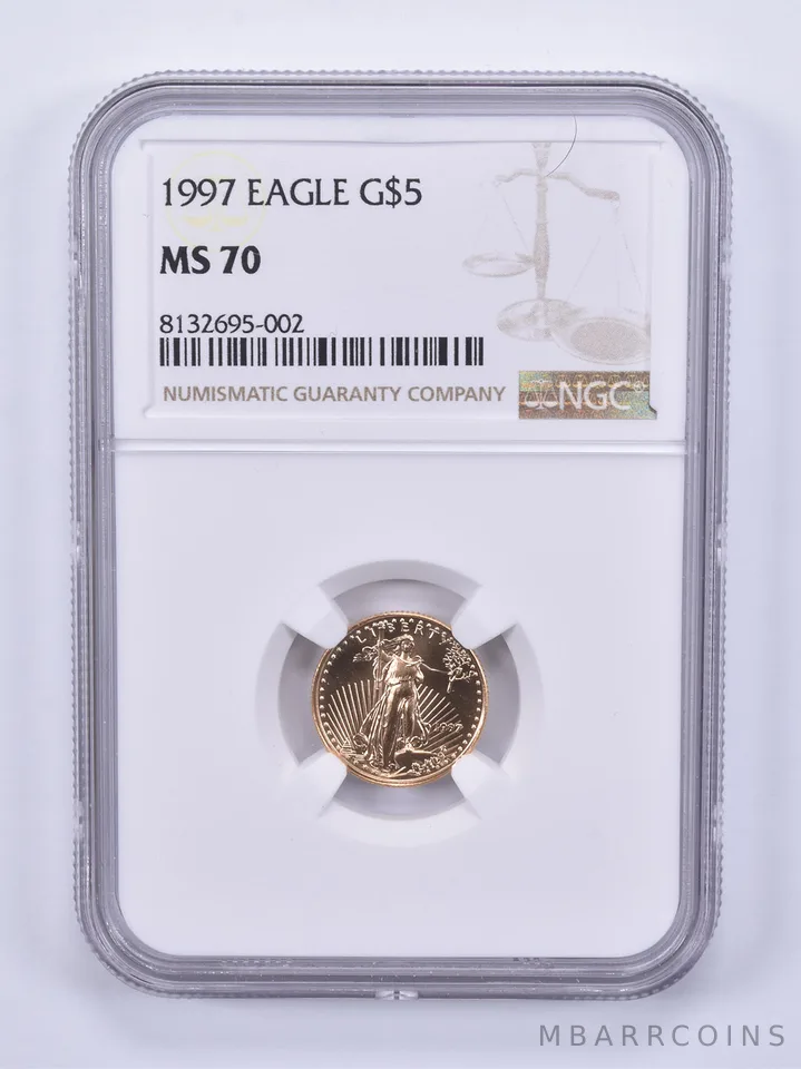 1997 $5 American Gold Eagle 1/10 Oz Gold MS70 NGC Brown Label