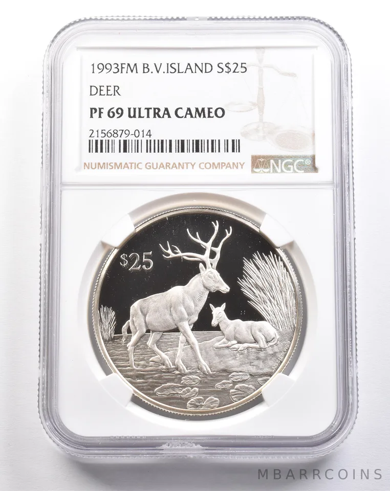 1993 FM British Virgin Islands 25 Dollars Silver Deer PF69 UCAM NGC *4926