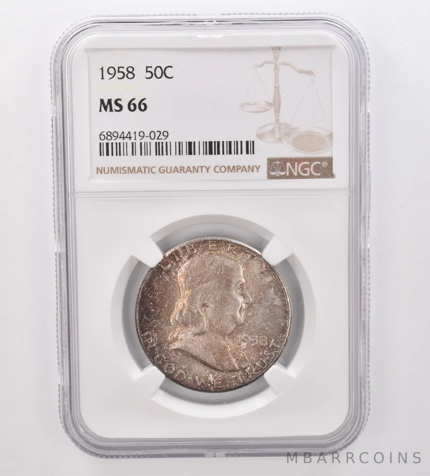 1958 Franklin Half Dollar MS66 NGC Beautiful Tone *9895