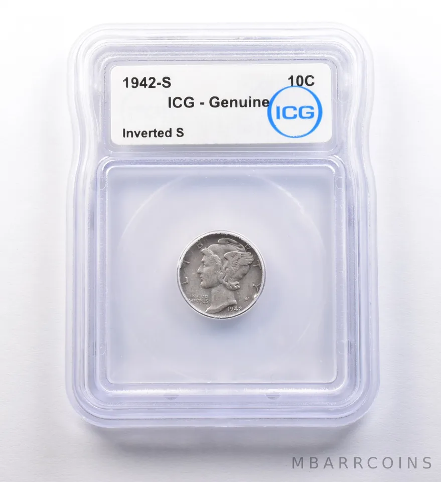 1942-S Mercury Dime Inverted S Genuine ICG *9715