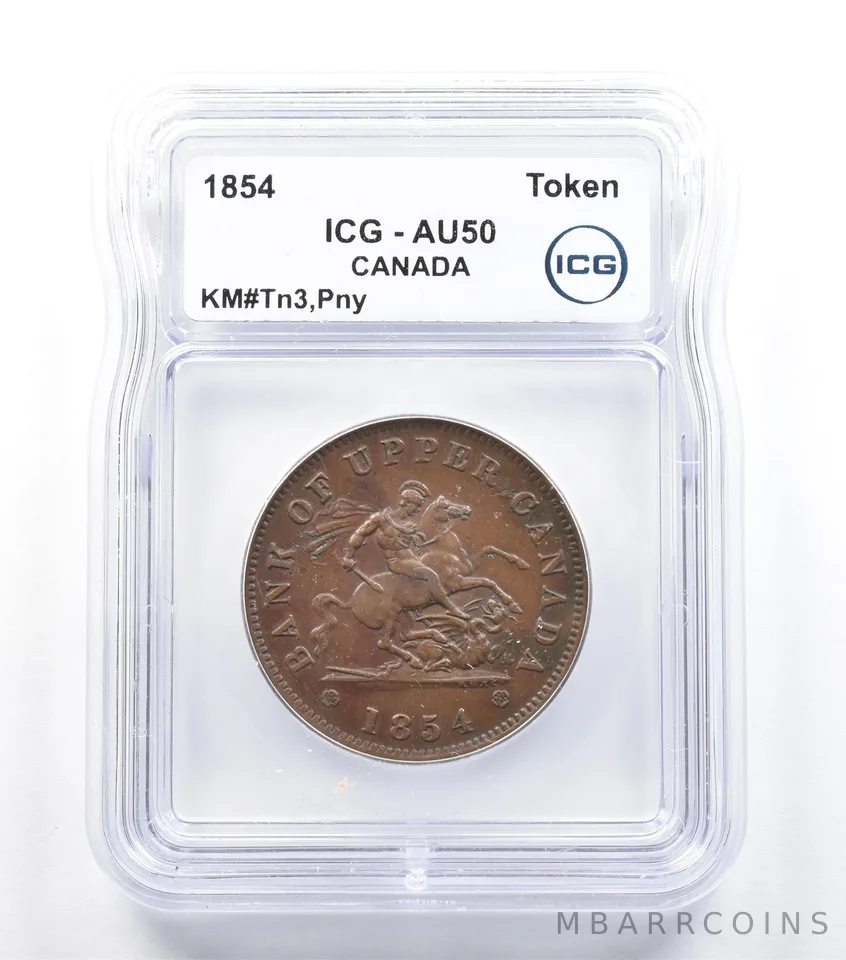 1854 Canada Token Bank Of Upper Canada KM#tn3 Penny AU50 ICG *5685