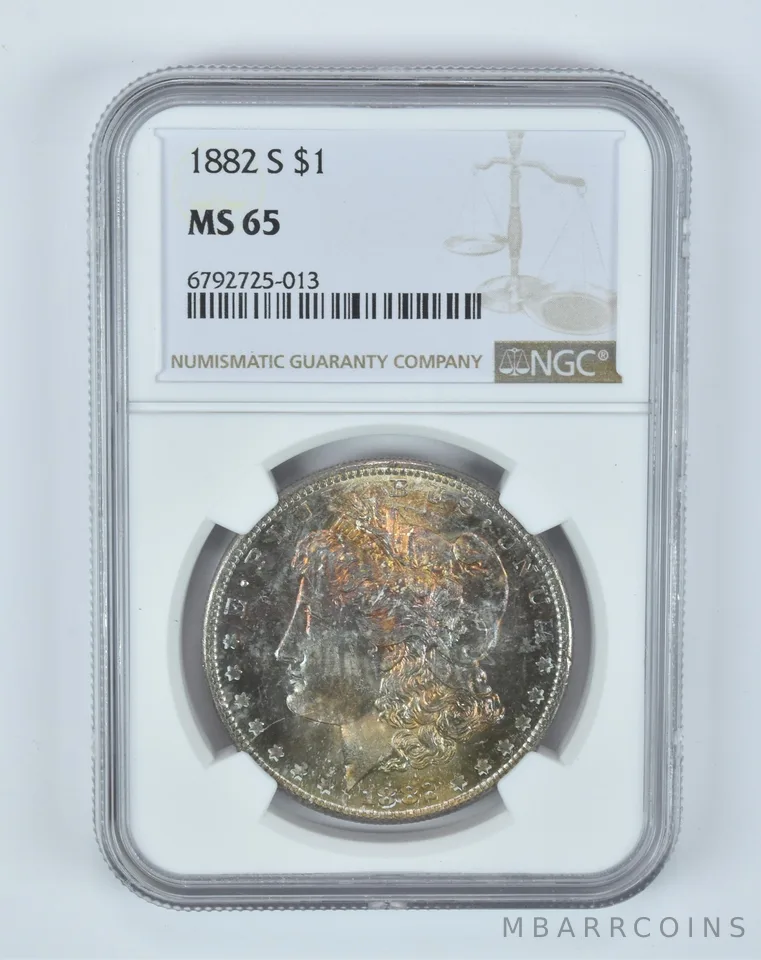 MS65 1882-S Morgan Silver Dollar NGC Beautifully Toned a6744