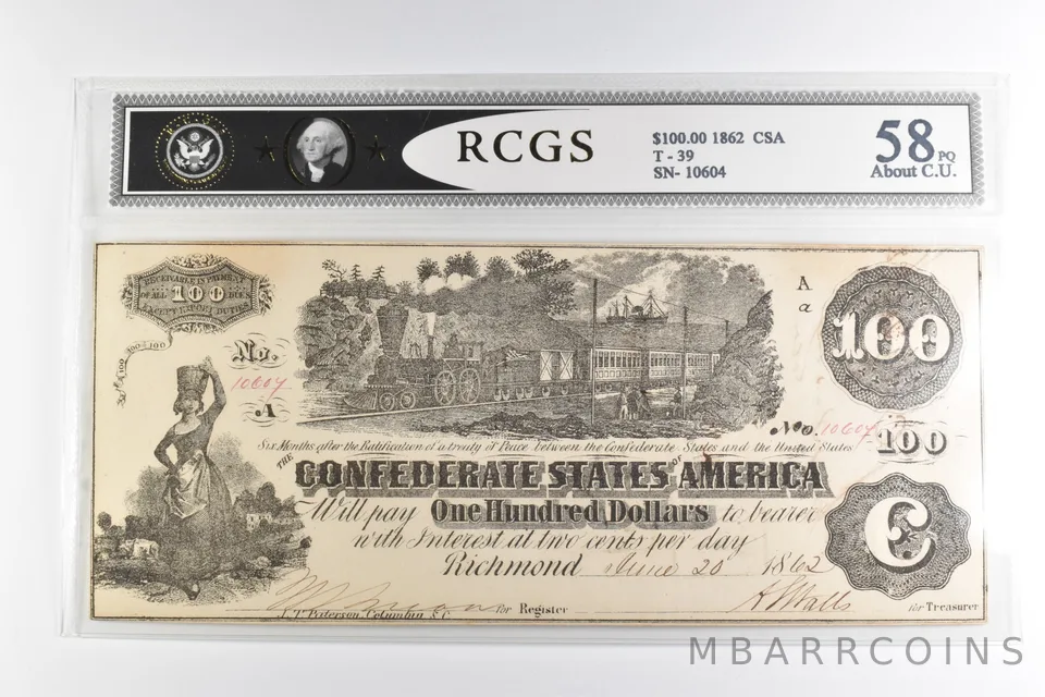 $100 1862 Confederate States Of America a8253