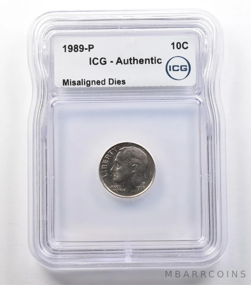 1998-P Roosevelt Dime Mint Error Misaligned Dies Authentic ICG *2430