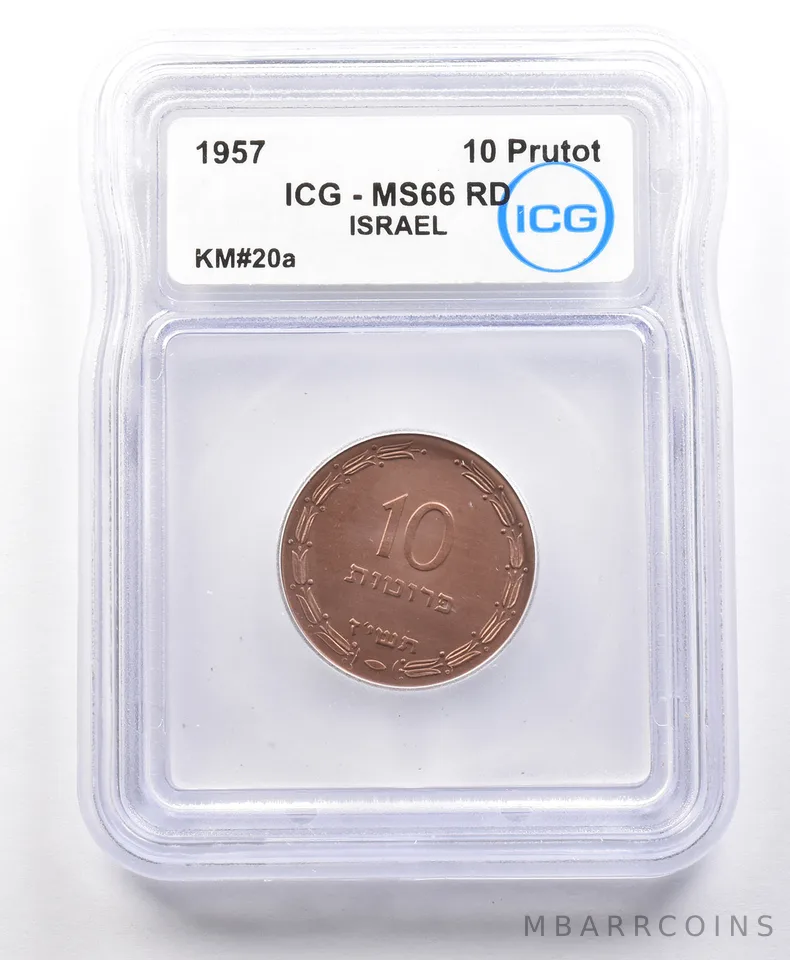 1957 Israel 10 Prutot KM#20a MS66 RD ICG *4107