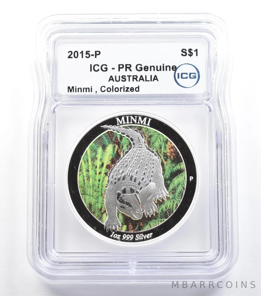 2015 P Australia 1 Dollar Silver 1 Oz Minmi Colorized PR Genuine ICG *5547