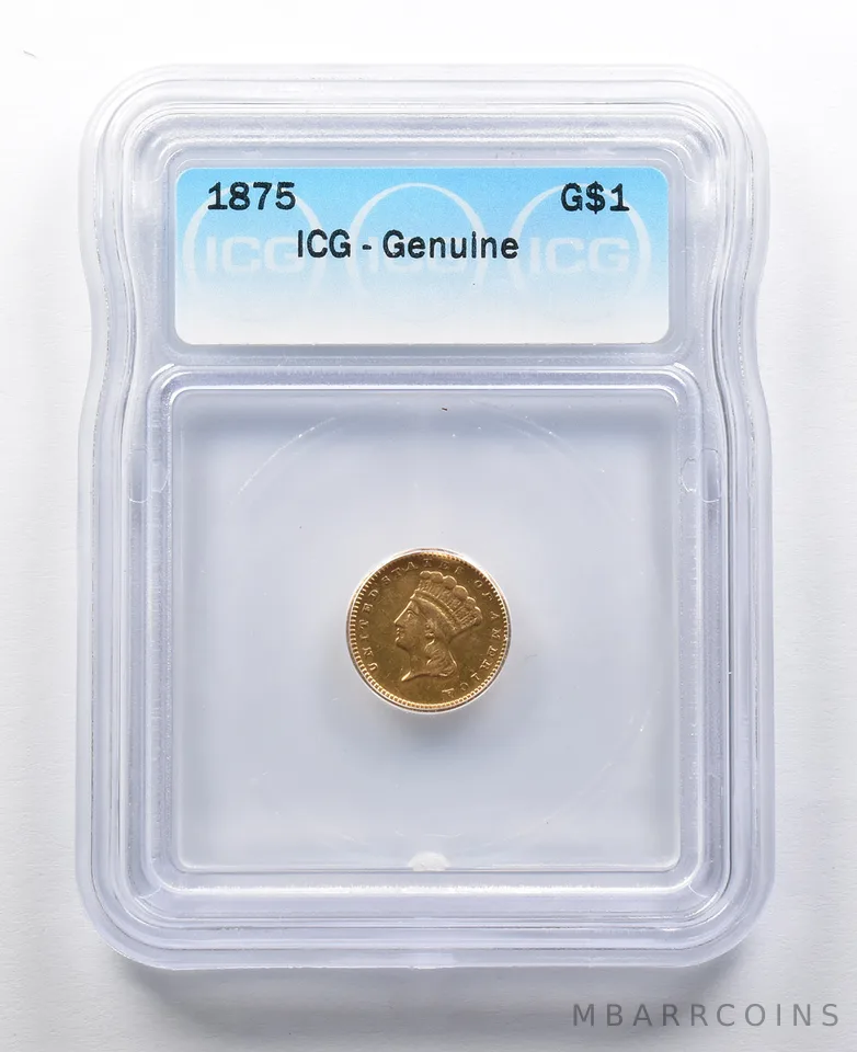 1875 $1 Indian Princess Head Gold Dollar Piece ICG a2098
