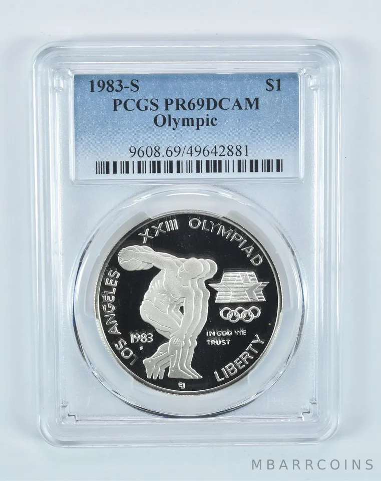 1983-S Olympic Discus Commemorative Dollar PR69 DCAM PCGS Blue Label