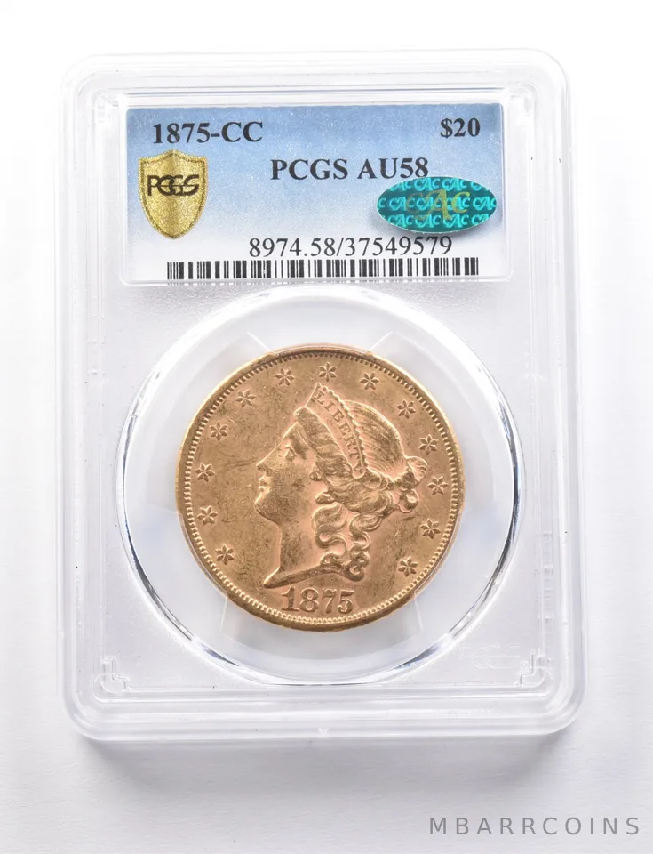1875-CC $20 Liberty Head Gold Double Eagle AU58 PCGS CAC *7765