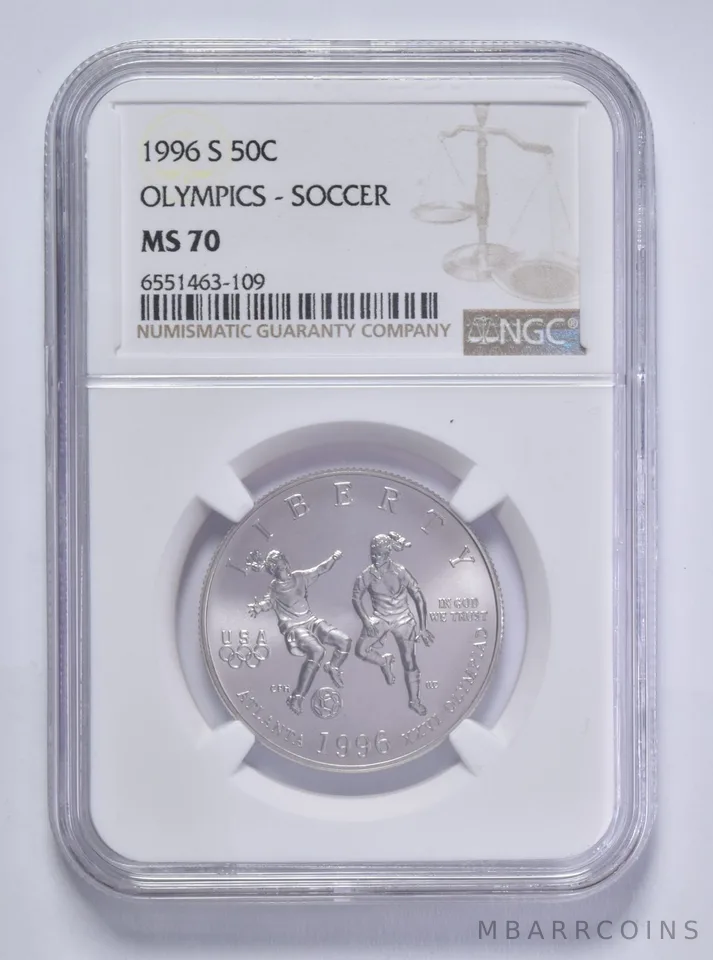 1996-S Olympic Soccer Commemorative Half Dollar MS70 NGC