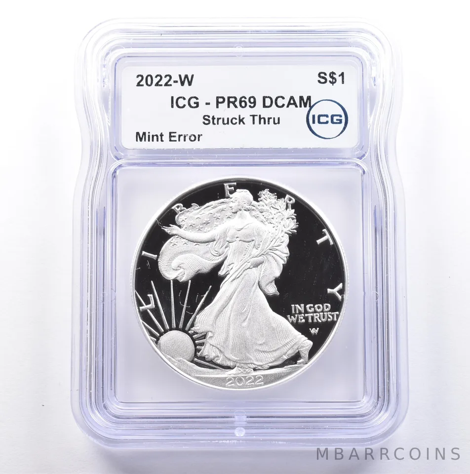 2022-W American Silver Eagle Mint Error Struck Thru PR69 DCAM ICG *9099