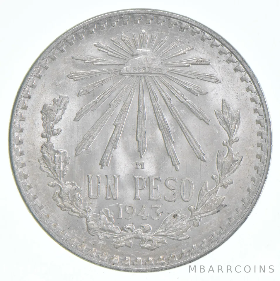 1943 MO Mexico 1 Peso Silver BU