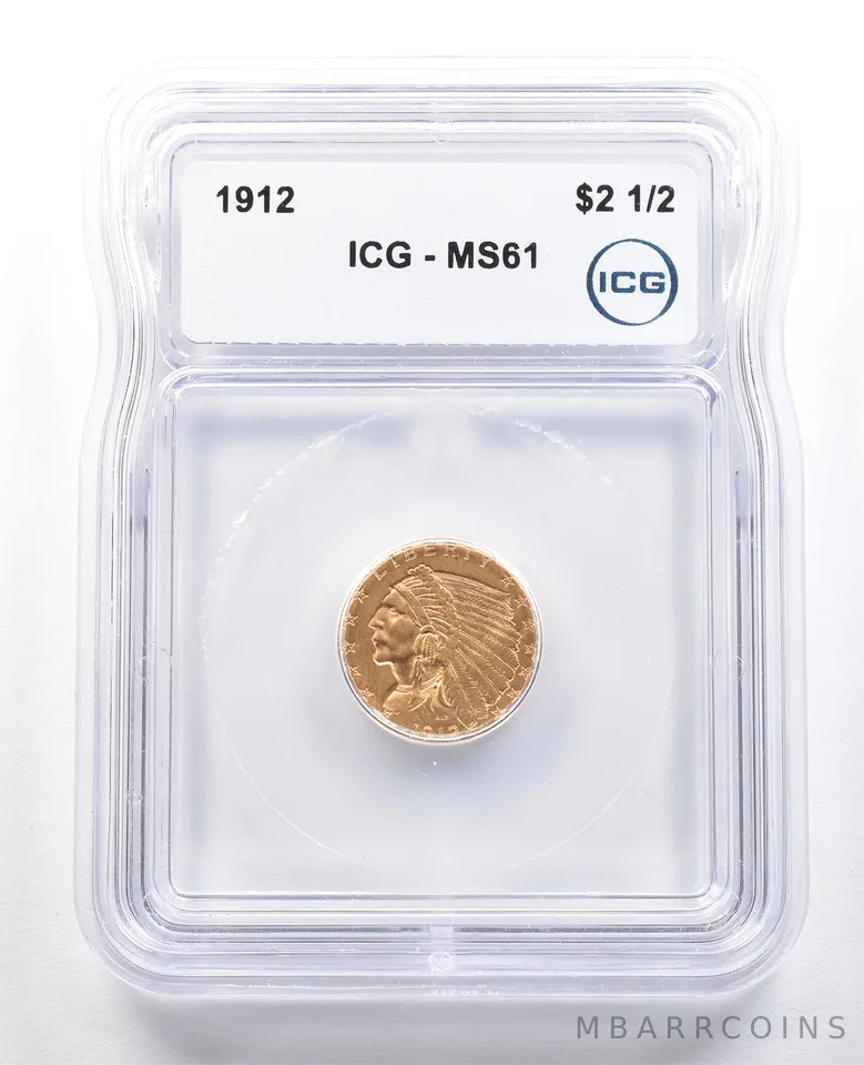 1912 $2.50 Indian Head Gold Quarter Eagle MS61 ICG