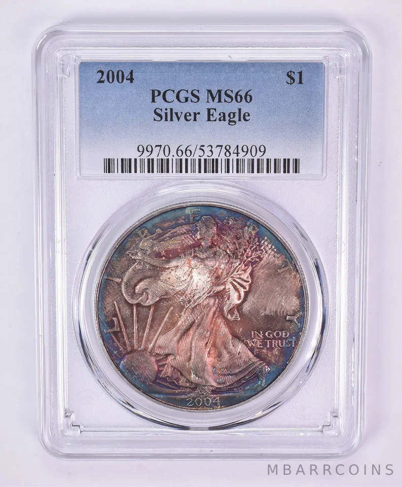 2004 American Silver Eagle MS66 PCGS Beautiful Tone *1092