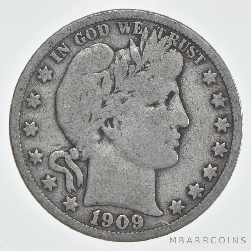 1909-S Barber Half Dollar 90% Silver VG Condition