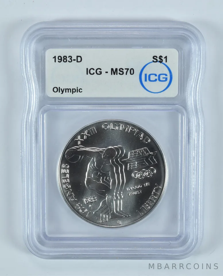 1983-D Olympic Discus Commemorative Silver Dollar MS70 ICG