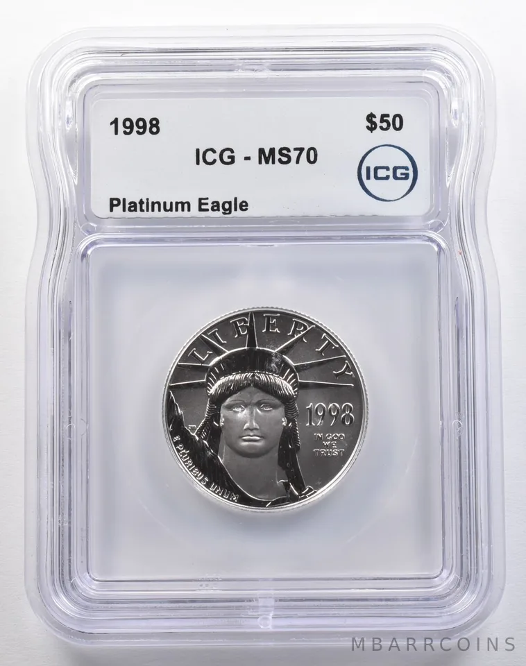 1998 $50 American Platinum Eagle 1/2 Oz Platinum MS70 ICG *4200