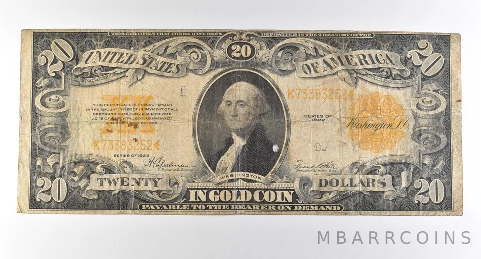 1922 $20 Gold Certificate Large Note Yellow Seal *2835