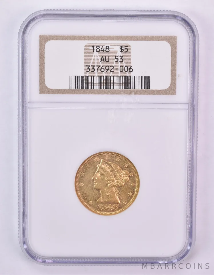 1848 $5 Liberty Head Gold Half Eagle AU53 NGC *0985