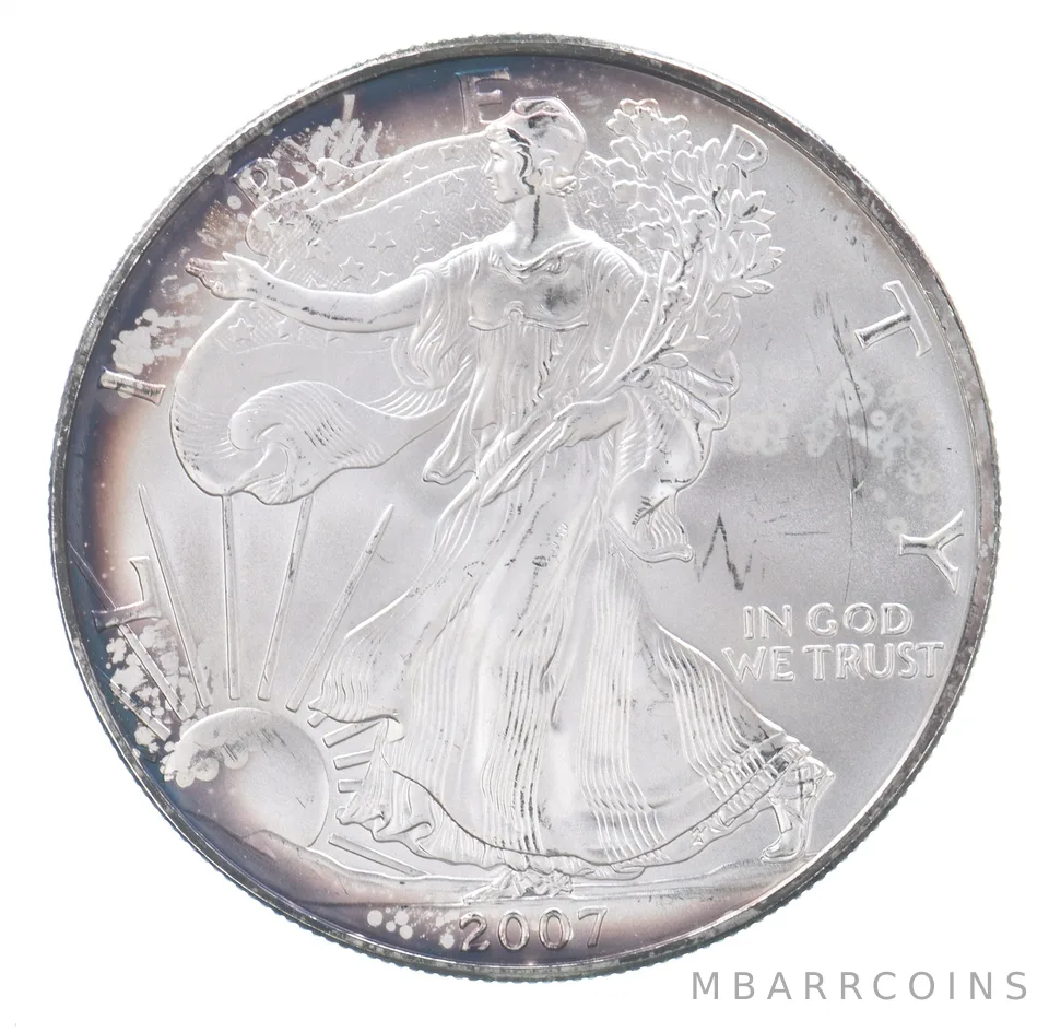 Beautiful Toned - 2007 American Silver Eagle 1 Troy Oz .999 Fine Silver *107