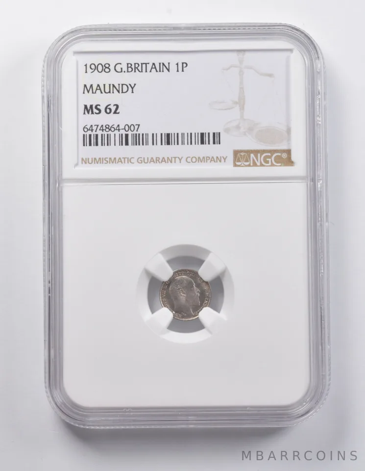 MS62 1908 Great Britain 1 Penny Maundy NGC *7030