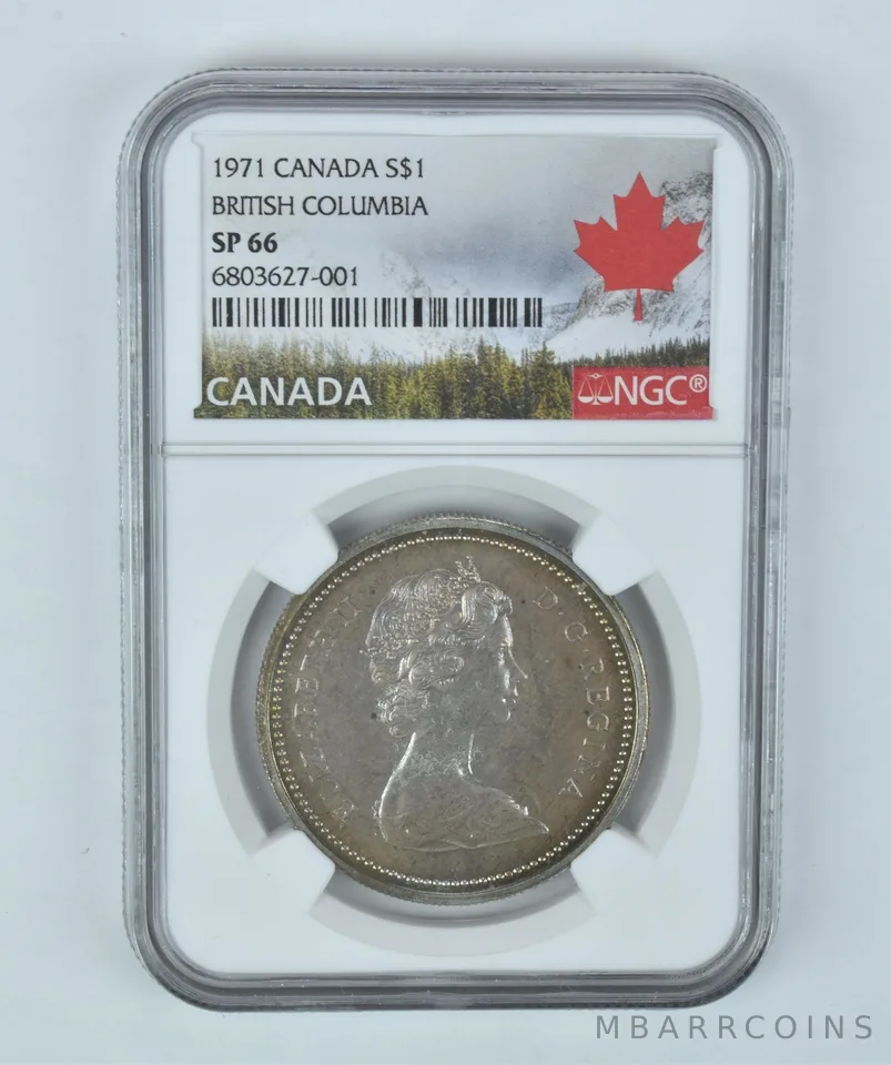 SP66 1971 Canada Silver Dollar British Columbia NGC Beautifully Toned *2969
