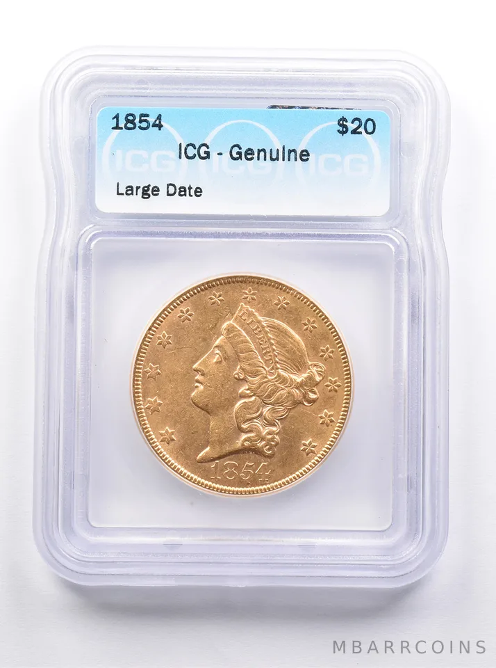Genuine 1854 $20 Liberty Head Gold Double Eagle ICG *7429