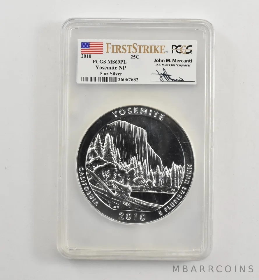 2010 5 Oz Silver Quarter ATB Yosemite Mercanti MS69 PL PCGS *1709