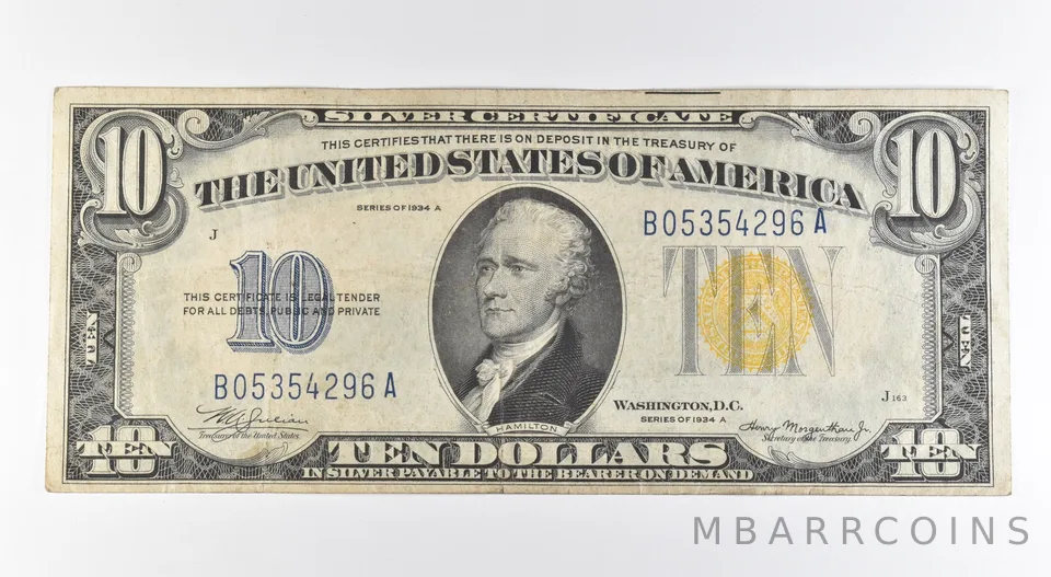 1934 A $10 Silver Certificate Yellow Seal North Africa Fr#2309 a0438