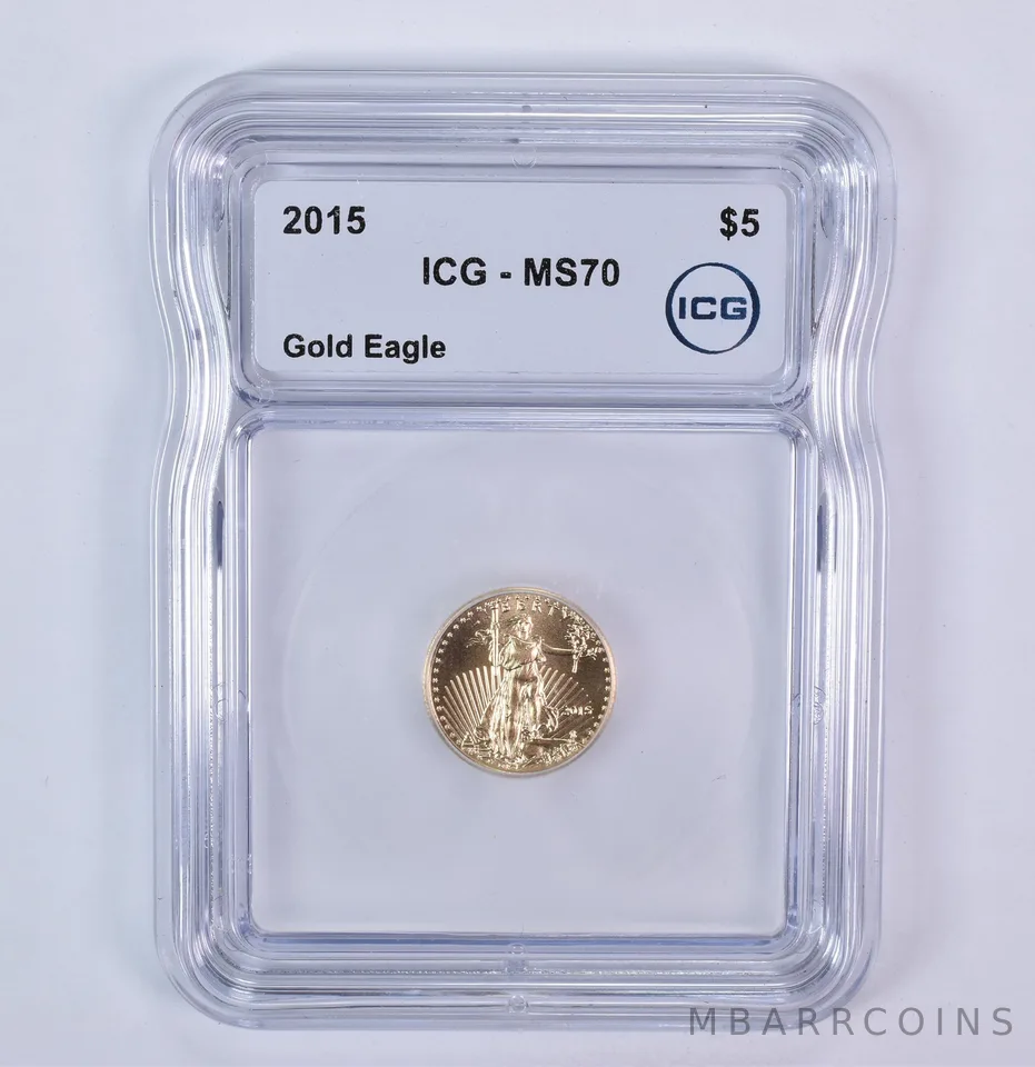 2015 $5 American Gold Eagle 1/10 Oz Gold MS70 ICG