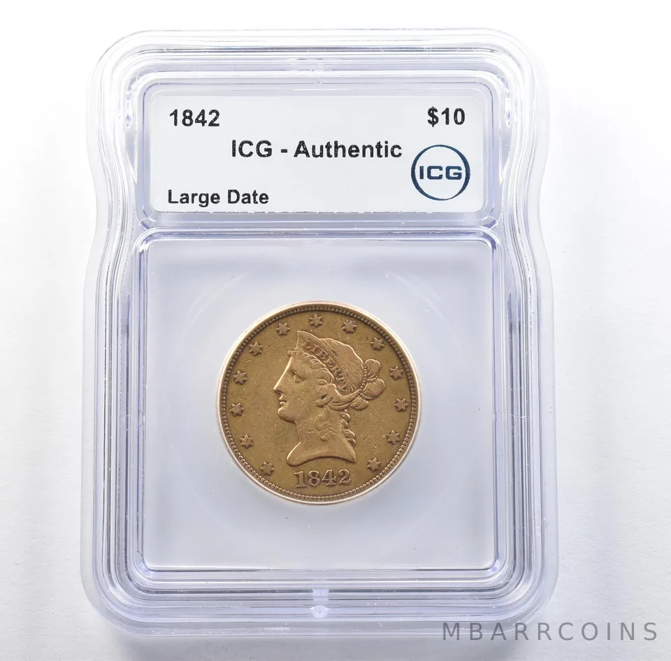 1842 $10 Liberty Head Gold Eagle Large Date Authentic ICG *3079