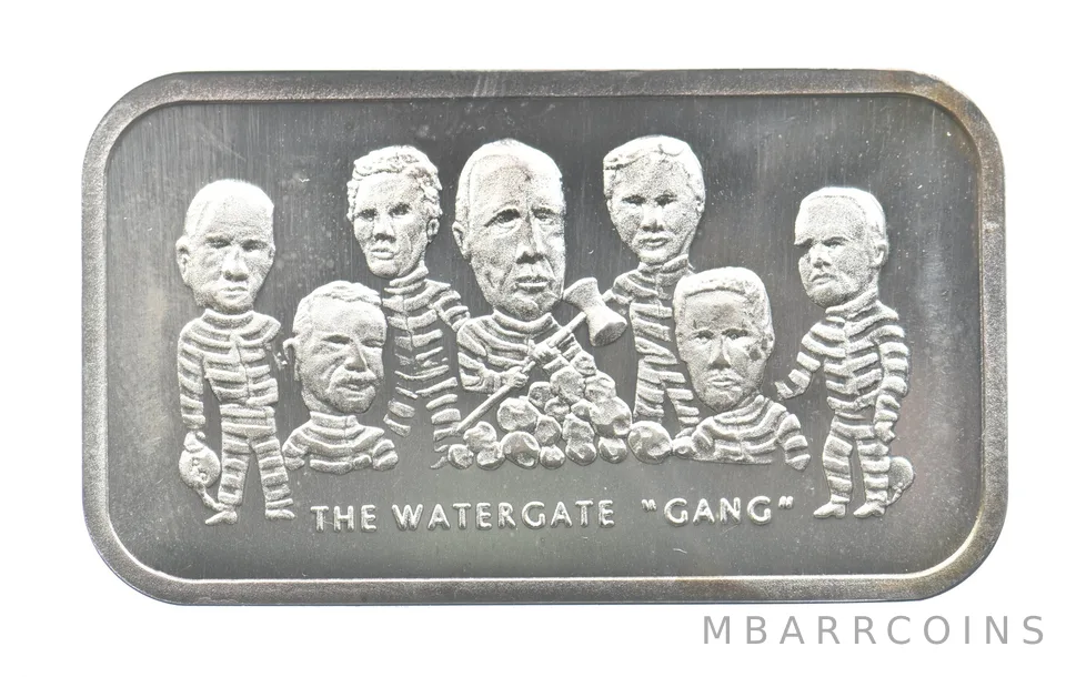 1 Oz Silver Bar The Watergate "Gang" Vintage *0764