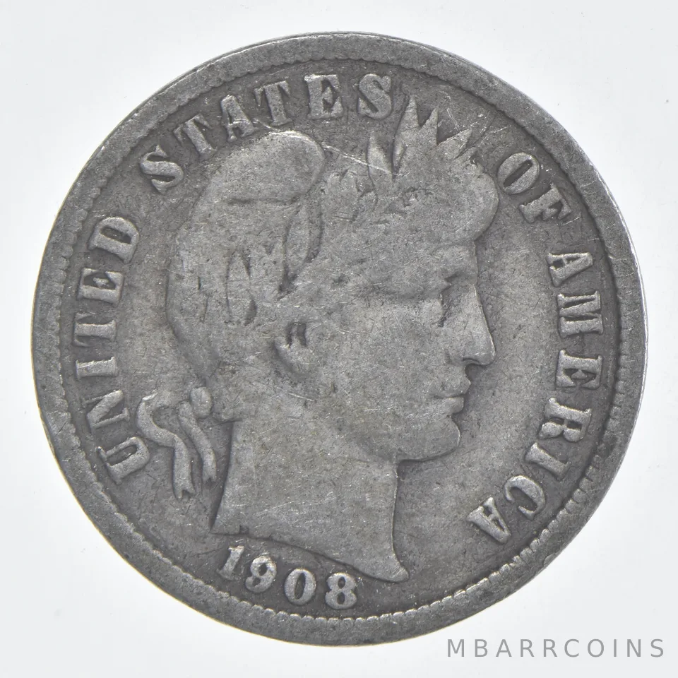 1908-S Barber Dime 90% Silver VG Condition