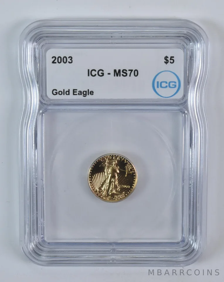 2003 $5 American Gold Eagle 1/10 Oz Gold MS70 ICG