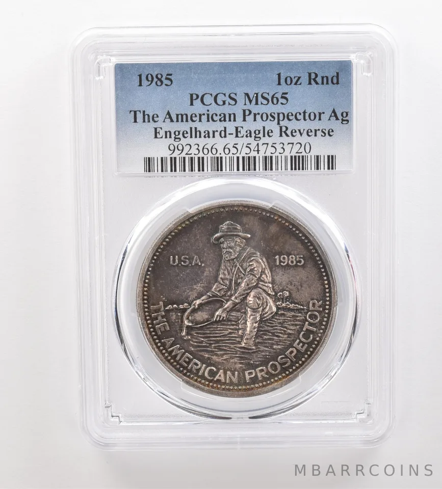 1985 Engelhard Prospector 1 Oz Silver Eagle Reverse MS65 PCGS Nice Tone *3210