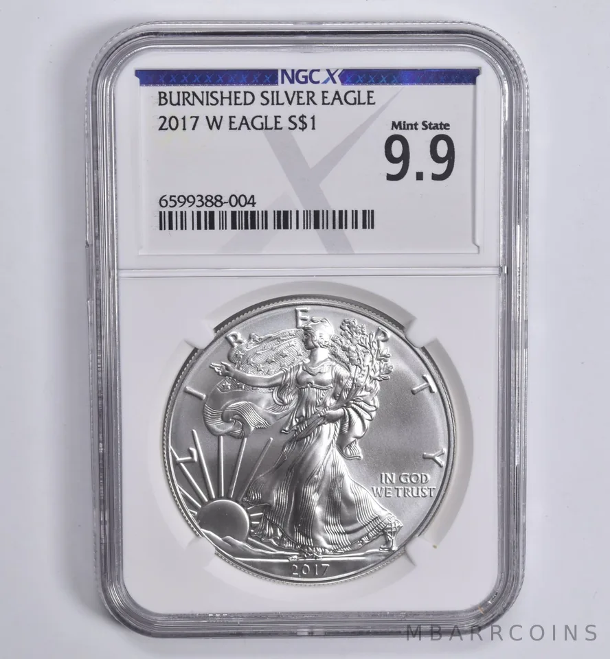 2017-W Burnished Silver Eagle Mint State 9.9 NGC X NGCX ALMOST PERFECT