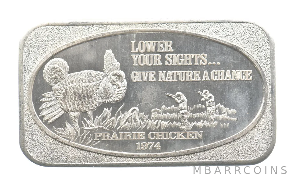 1974 1 Oz Silver Bar Prairie Chicken US Silver Corporation *4215