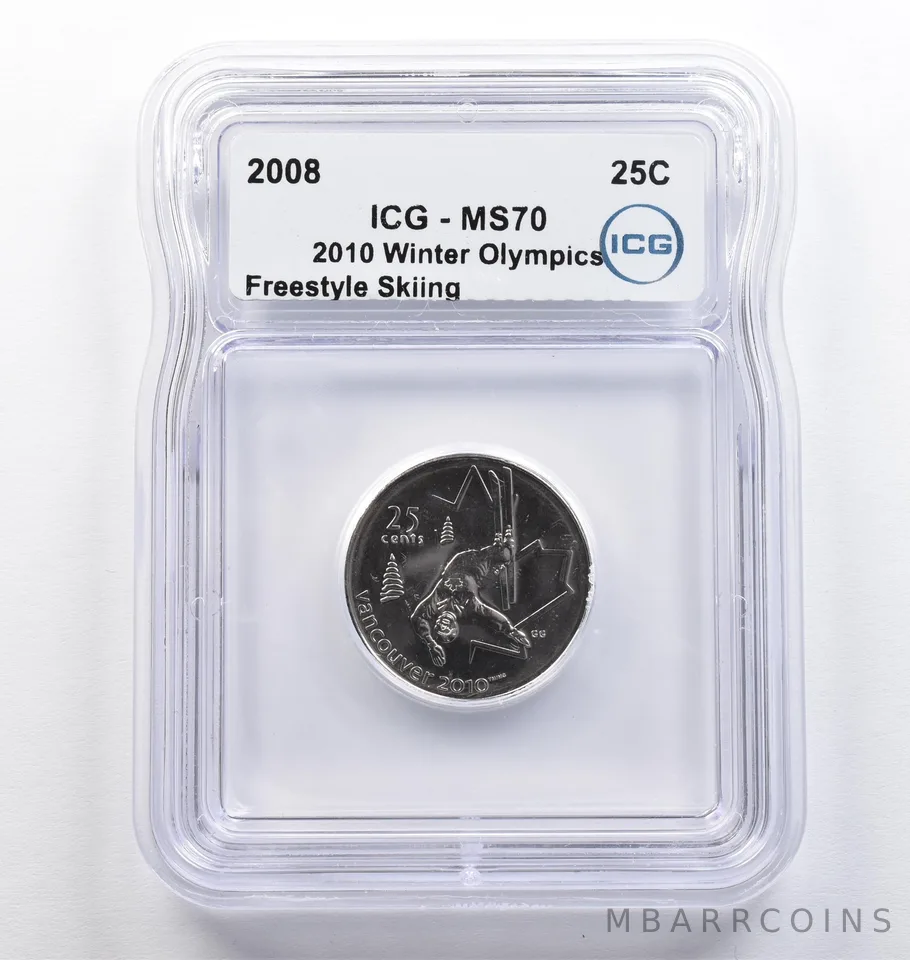 2008 Canada 25 Cents 2010 Winter Olympics Freestyle Skiing MS70 ICG *9372