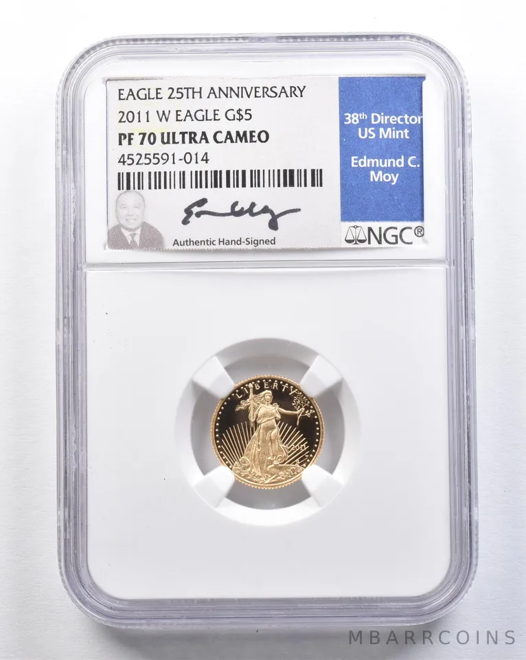 2011-W $5 American Gold Eagle Moy 1/10 Oz Gold PF70 UCAM NGC *2104